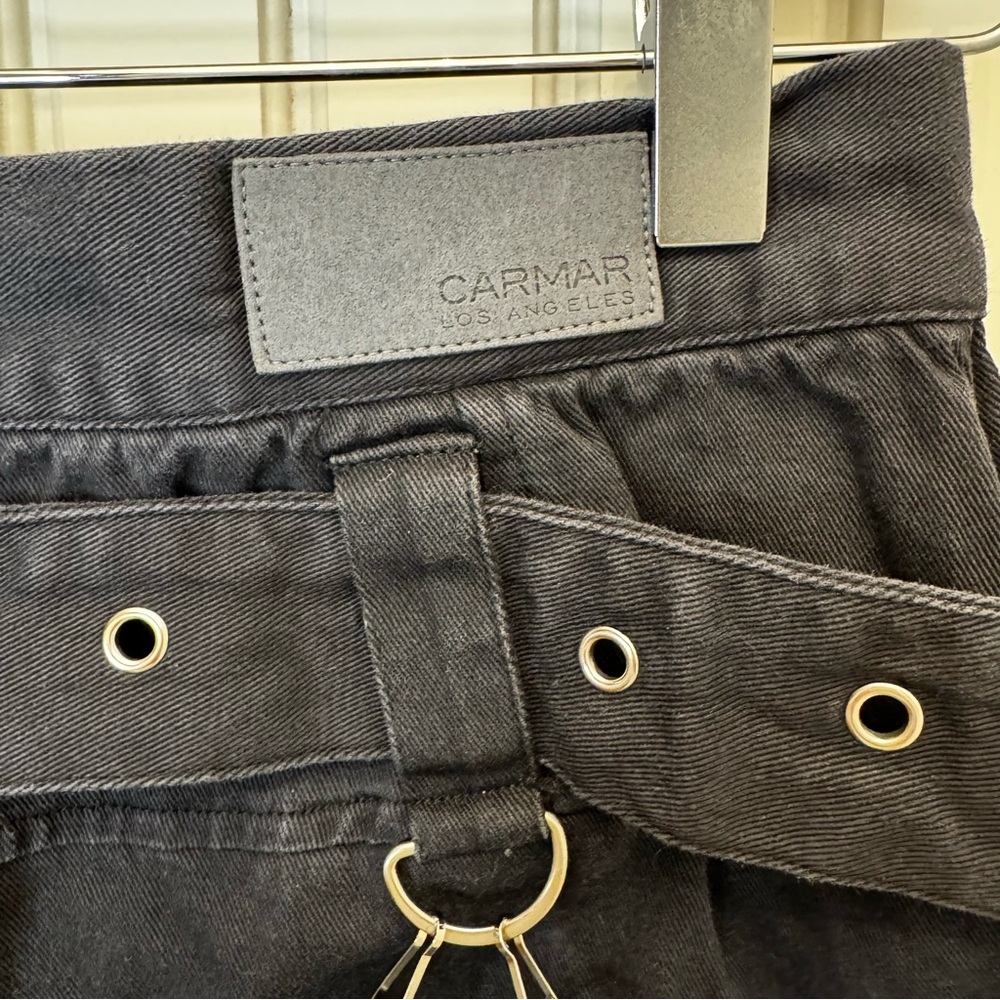 Carmar Black Denim Grunge Skirt W/ Zipper, Chain & Grommet Detail Whimsy Goth 8 - Picture 5 of 8